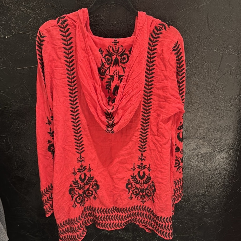 FREE PEOPLE Boho Embroidered Top Tunic or Mini Dress Hooded Swim Cover Up Red - Picture 12 of 15